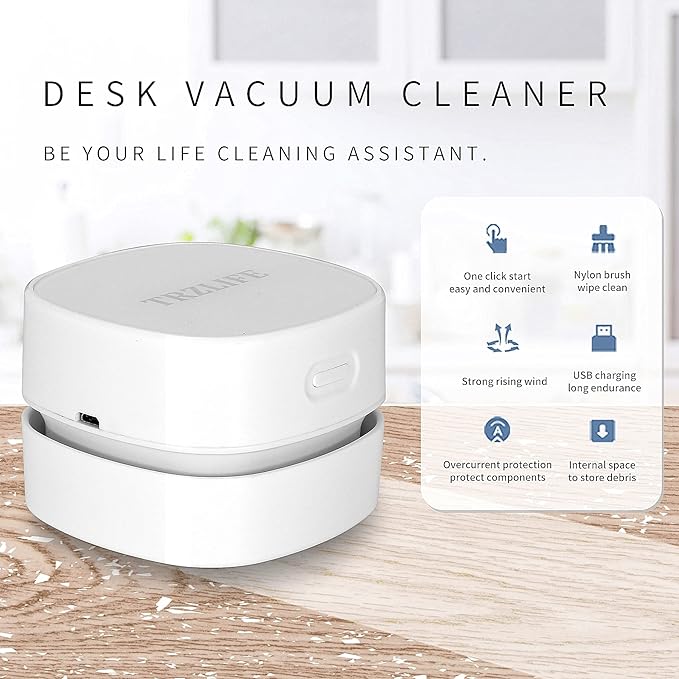 TRZLIFE Desk Vacuum Cleaner, Portable USB Rechargeable Mini Handheld Cleaner Sucks Up Crumbs Debris from Desktop Countertop Drawer, Perfect Office Desk Accessory, Ideal Valentine's Day Gift Pink