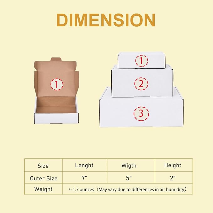 WINHPH Shipping Boxes, 7x5x2 Inches, White Corrugated Cardboard Literature Mailer, Set of 25