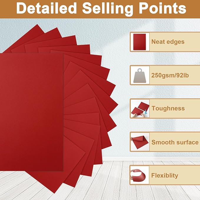 Silunkia 28 Sheets Christmas Red Cardstock 8.5 x 11 Craft Paper, 250gsm/92lb Thick Dark Red Card Stock Printer Paper for DIY Card Making, Thank You Cards, Wedding, Invitations, Birthday