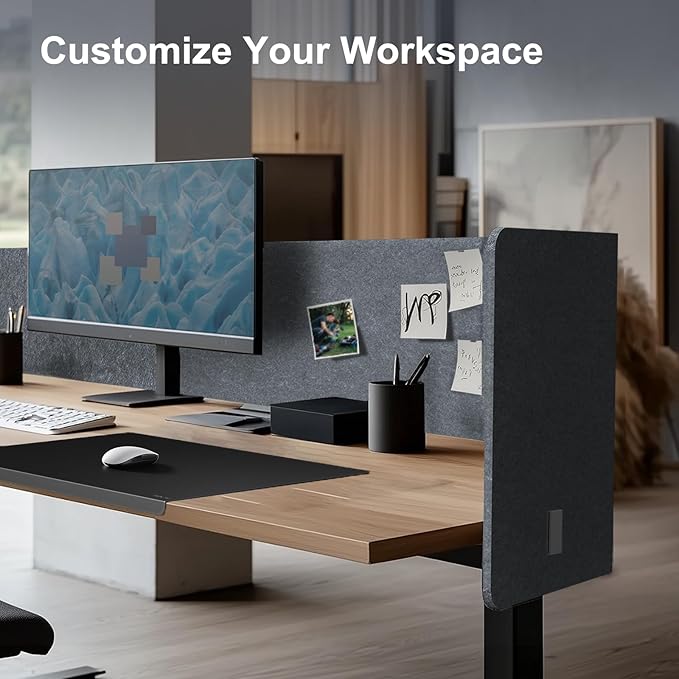 ERGO COLLECT Desk Privacy Panel,2PCS L-Shaped Clamp-On Office Desk Divider,2-in-1 Adjustable Acoustic Desktop Partition Or Under Desk Modesty Screen,for Office,Home,Felt (Grey, 39.4" x 15.7")