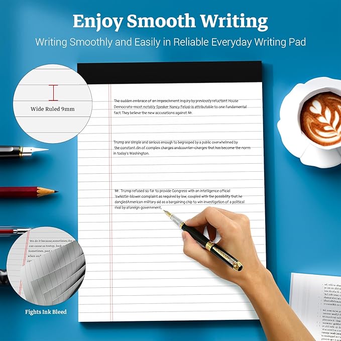 White Legal Pads 8.5 x 11 Notepads, 12 Pack Writing Paper Note Pads 8.5x11, Micro Perforated Wide Ruled Lined Writing Pads 30 Sheets for Home Office School Work, Legal Notepads Double-Side Printed Per Pad