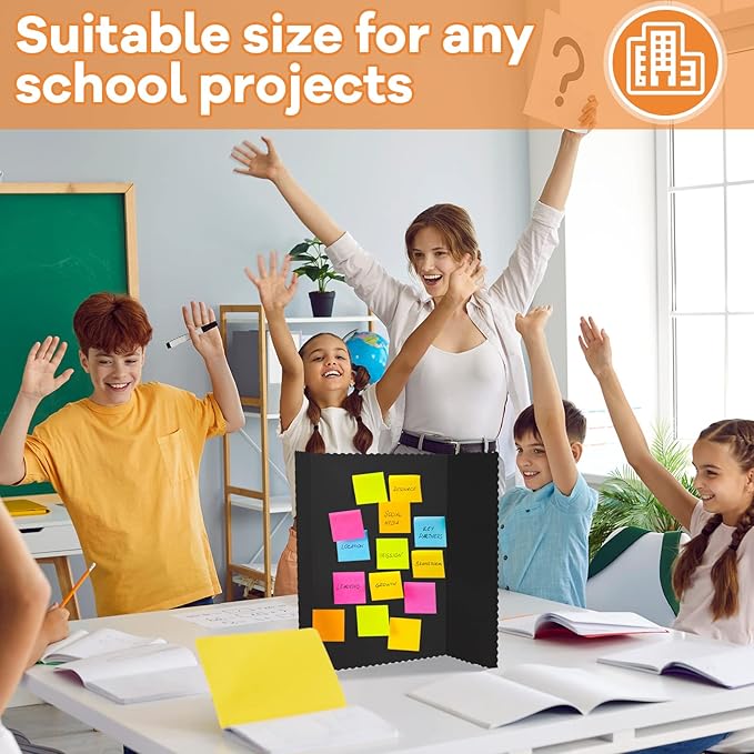 Ctosree 24 Pcs 14 * 22inch Tri Fold Poster Board Bulk, Science Fair Project Display Paperboard, Single Wall, Lightweight Presentation Board (Black)