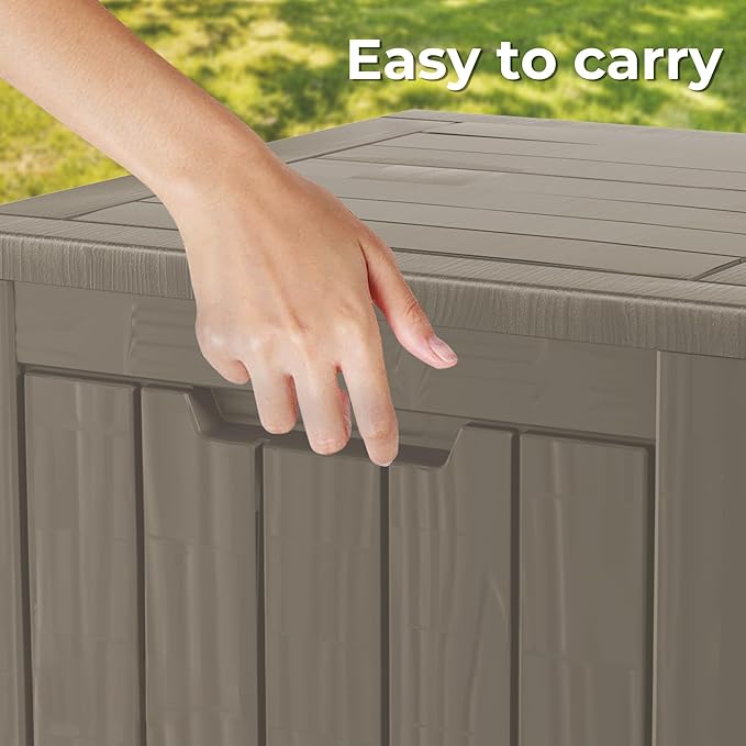 PATIOEASY Outdoor Storage Box 30GAL Waterproof Resin Deck Box,UV-Resistant Lockable Package Delivery Bin for Garden Tools,Small Patio Outside Cushions,Pool Accessories Supplies,Chest,Furniture,Brown