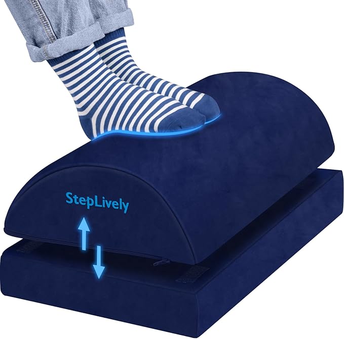 StepLively Foot Rest for Under Desk at Work, Comfortable Foot Stool with 2 Adjustable Heights, Footrest with Washable Cover, for Back & Hip Pain Relief, Suitable for Office, Home, Car, Blue, X-Large