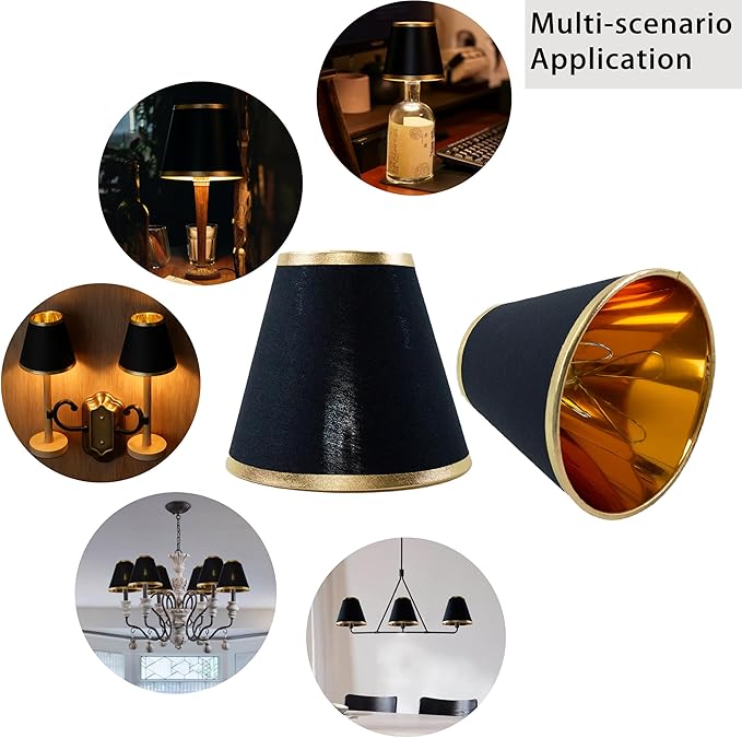 TAaMTYH small lamp shade chandelier shades set of 6，Fabric Lampshade for Wall Lamp，chandelier shades，small table lamps，For Cutting Edge bulbs, Clip-on Fitter Lampshade，3" X 6" X 5"