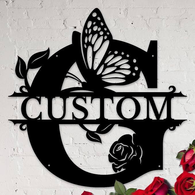 Personalized Custom Letter Name metal Signs,Custom Black Letter Monogram Wall Art Decor,Metal Signs Plaques Outdoor wall Decorative Signage (G)