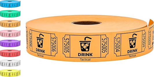 Tacticai 1000 Raffle Tickets, Drink, Orange (1 of 8 Colors), Single Roll for Events, Entry, Class Reward, Fundraiser & Prizes
