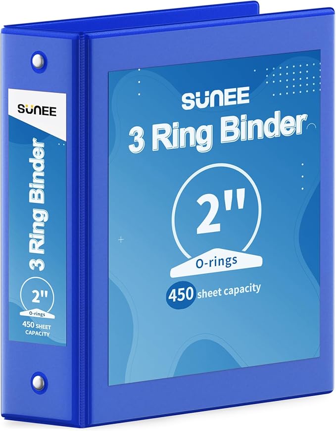 SUNEE 3 Ring Binder 2 Inch 1 Pack, Clear View Binder Three Ring PVC-Free (Fit 8.5x11 Inches) for School or Office Supplies, Cobalt Blue
