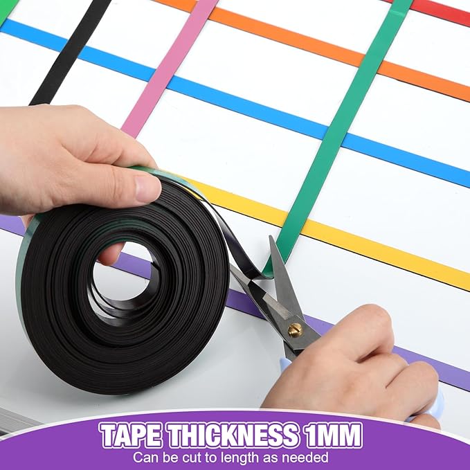 Saypacck 10 Rolls Whiteboard Magnetic Strips Roll Thin Strips 0.39 in x 16.4 ft Dry Erase White Board Magnetic Tape Graphic Decorative Tape Thin Magnet Board Dividers for Office Art Accessories