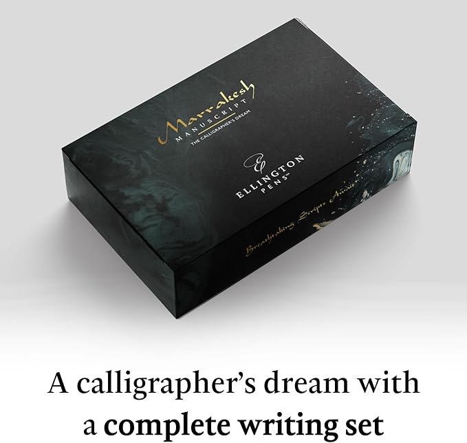 Ellington Pens Luxury Calligraphy Set - Premium Fountain Pen with 6 Nibs, 50 ml Black Ink Bottle, 6 Cartridges, Converter, Elegant Gift Box – Perfect for Drawing, Writing, Gifting (The Stealth)
