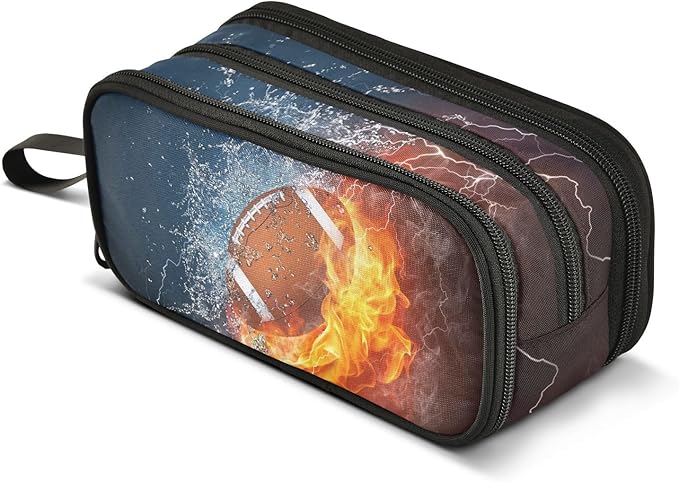 BOENLE American Football Pencil Case Box Boys Girls Large Pencil Pouch with Zipper Compartments Big Capacity Stationery Pen Bag Organizer for Kids Teens Adults School