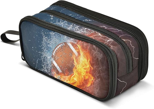 BOENLE American Football Pencil Case Box Boys Girls Large Pencil Pouch with Zipper Compartments Big Capacity Stationery Pen Bag Organizer for Kids Teens Adults School