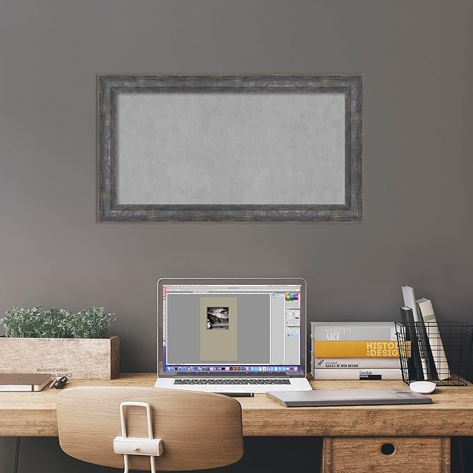 Amanti Art Grey Framed Magnetic Board 15x27 Small Vision Board for use with Magnets, 100% Metal Sheet to Display Items as Office Decor or for Home Organization in mudroom, Kitchen or Kids Room