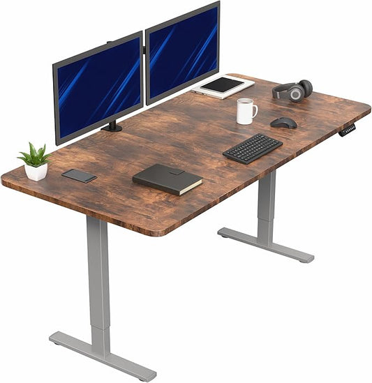 VIVO Electric 71 x 36 in Rustic Standing Desk, Memory Height Adjustment, 1B Series, Holds 220 lbs, Vintage Brown Top Gray Frame, DESK-KIT-1G7N-36