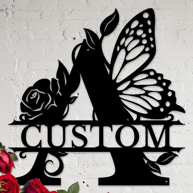 Personalized Custom Letter Name metal Signs,Custom Black Letter Monogram Wall Art Decor,Metal Signs Plaques Outdoor wall Decorative Signage (A)