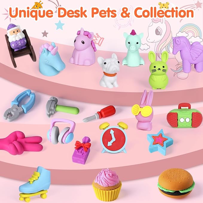 Moosia 90 Pack Animal Pencil Erasers for Kids, 3D Mini Puzzle Take Apart Erasers, Desk Pets & Treasure Box Toys, Bulk Party Favors, Classroom Prizes, School Supplies, Gift for Boys & Girls