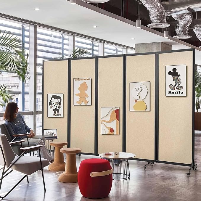 Strongbird Room Partition,Folding Privacy Divider,Office Partition Dividers,Office Dividers Wall, 10'6"W x 6'7"H,Beige