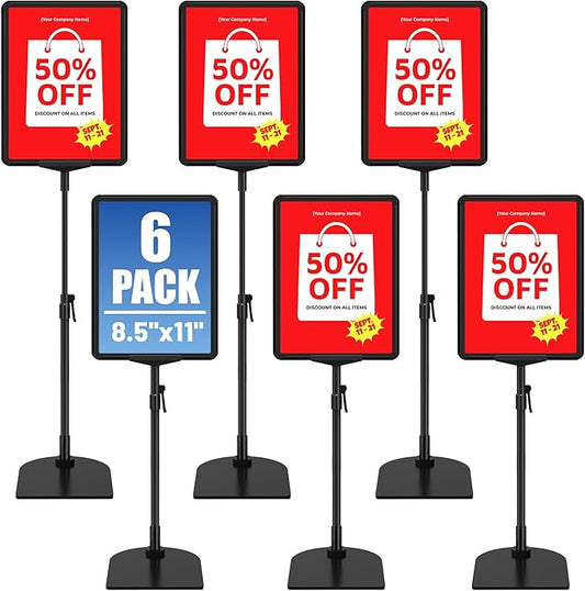VAIIGO 6Pack Sign Stand for Display 8.5 x 11, Adjustable Poster Stand for Table Top & Floor, Floor Standing Sign Holder, Signage Stands for Business, Tradeshow, Store, Farm Display Stands