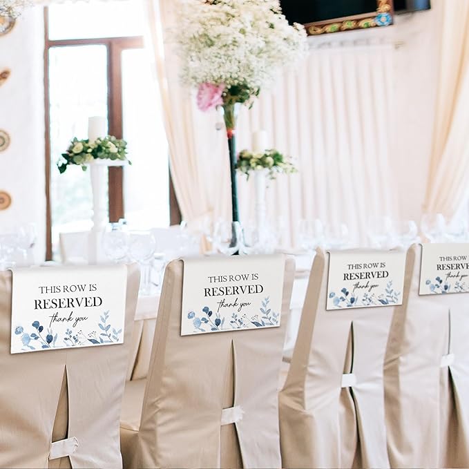 ChissNook Reserved Seating Chair Signs, This Row Is Reserved Pew Cloths Seating Placeholder for Church Pews, Wedding Decorations for Reception Parties Celebrations Event Meetings (Dusty Blue, 4 PCS)