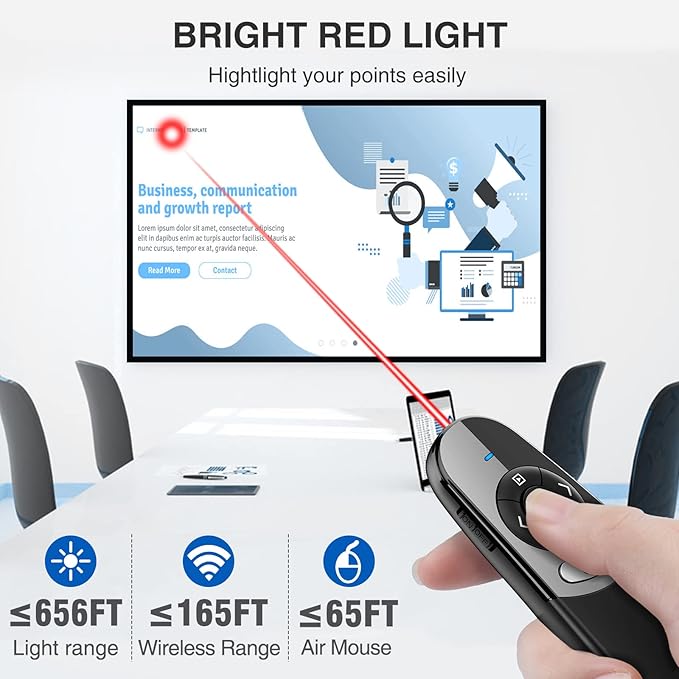 DINOSTRIKE 2 in 1 Type C and USB Presentation Clicker for Powerpoint Presentations,RF 2.4GHz Wireless Presenter Remote Slide Advancer with Volume Control for Mac Laptop Computer Office Classroom