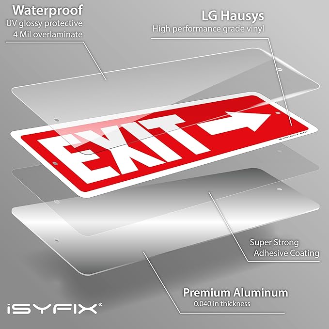 iSYFIX Exit Signs 12 Pack 12x4 Inch with Directional Right Arrows - Rust Free Aluminum, Laminated for UV, Weather, Scratch Resistance - Ideal for Offices, Schools, Theaters, Restaurants