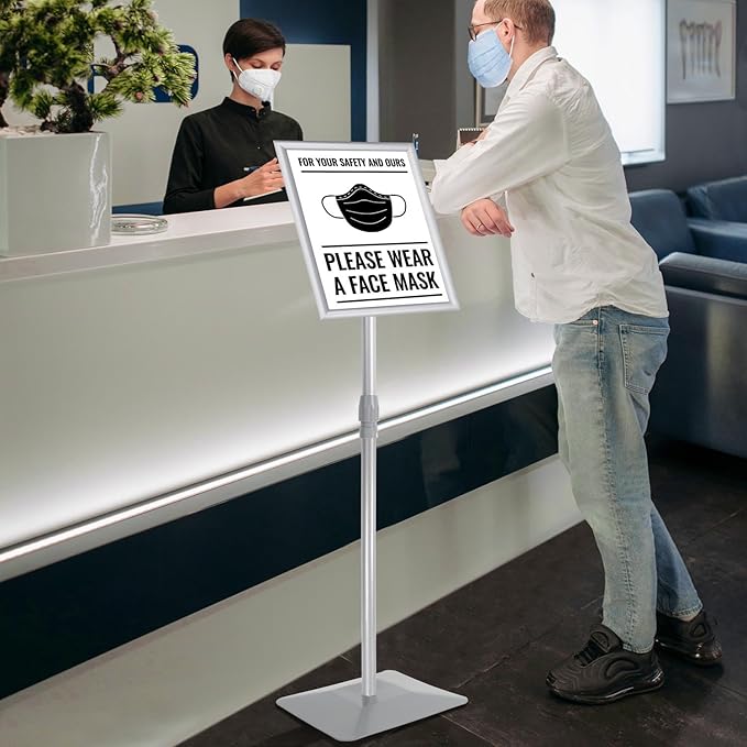 Golemas Adjustable Sign Stand for Display, with Upgraded Iron Base, Pedestal Floor Signage Stand Holder for Outdoor or Indoor Advertising (8.5 x 11, Silver)