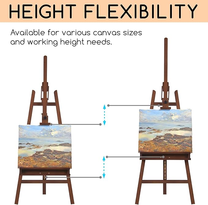 MEEDEN Large Painters Easel Adjustable Solid Beech Wood Artist Easel, Studio Easel for Adults with Brush Holder, Holds Canvas up to 48" - Walnut