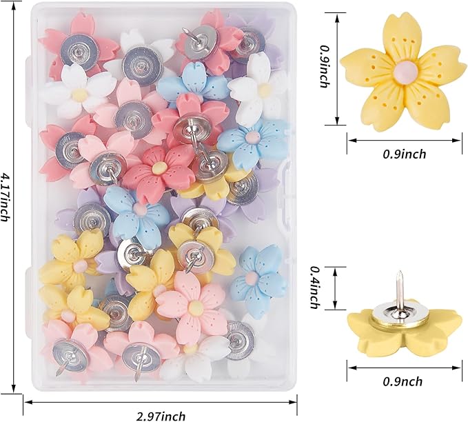 Decorative Push Pins,30pcs Flower Push Pins for Cork Board Colorful Thumb Tacks Cute Push Pins Fun Thumb Tacks Decorative for Photo Wall, Feature Wall,Map, Bulletin Board, Office or Home