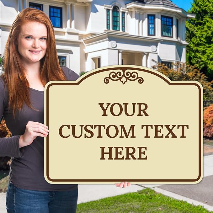 Custom Decorative Sign, Personalized Metal Sign for Business, Driveway, Home, Airbnb, Office Door Plaque, Brown Border Sign, 18x24 Inches, ACM, Fade Resistant, Made in USA by Sigo Signs