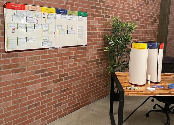 PMXBOARD 6 Column Magnetic Kanban Board, Scrum Board Flex Whiteboard Kit. Agile Kit, 106 Magnetic Kanban Card Kit, Scrum Card Set. Project Management Board for Project Planning, Scrum Whiteboard Kit