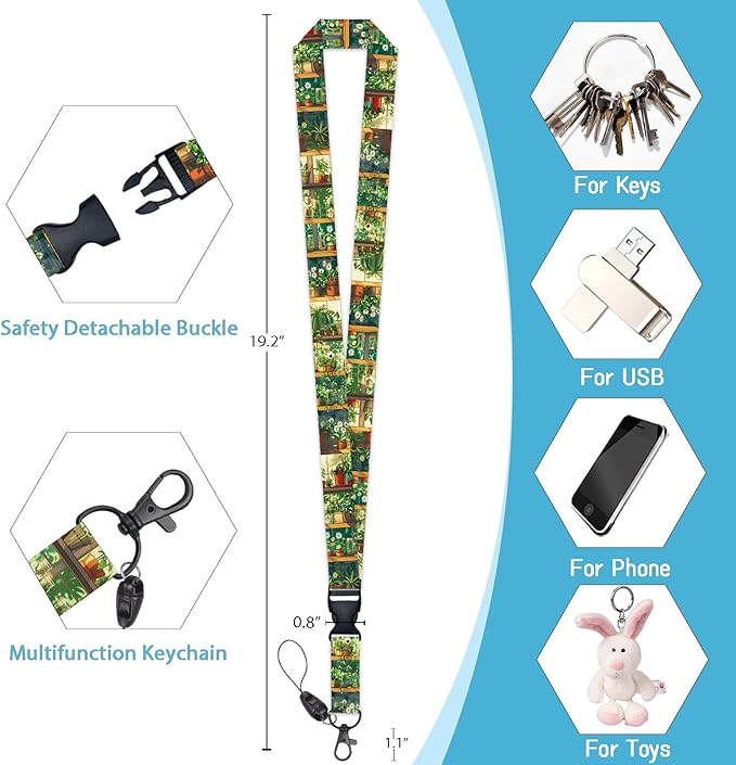 Green Bookshelf Lanyards for ID Badges, Badge Holder with Lanyard Detachable, Badge Reel Retractable Keychain Clip, Cruise Ship Cards Holder Protector Name Tags, Teacher Nurse Office Women Gifts