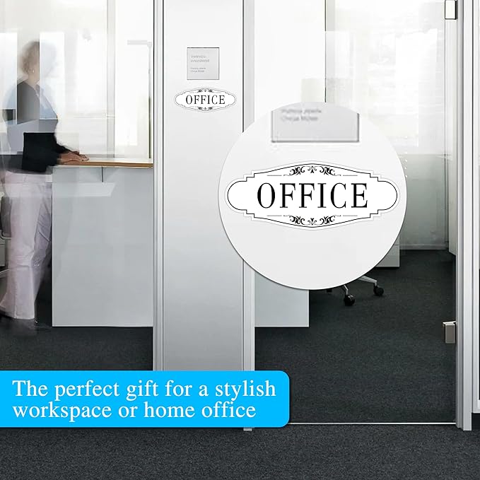 The Office Door Sign for Home and Business，Self-Adhesive Waterproof and Fade-Resistant Modern Office Sign Sticker for House，Business，Door, Window Decor（White）