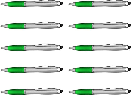 DISCOUNT PROMOS Stylus Ballpoint Pens Set of 10, Bulk Pack - Black Ink, Great for Office, School, Business, Tradeshows, Events - Green