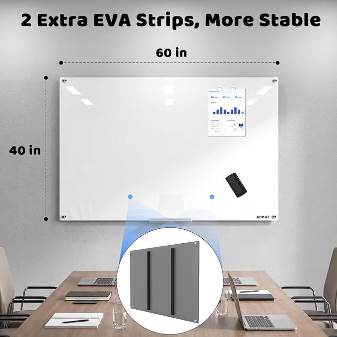 AFAMT Magnetic Dry Erase Board, 40" x 60" Glass Whiteboard, 4mm Tempered Glass, Strong Magnetic Surface, No Ghosting, Large Frameless Mounted Glass White Board for Office, Home, School