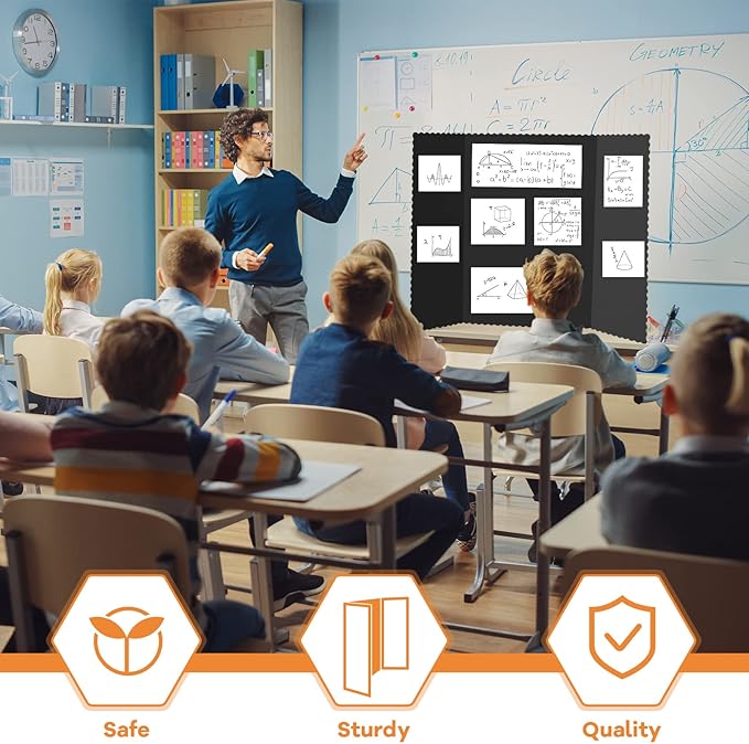 Henoyso 8 Pcs 36 x 48 Inch Black Trifold Poster Board Large Tri Fold Presentation White Display Board Foldable Paperboard for Science Fair School Business Project Exhibition