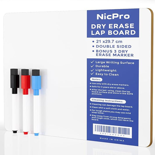 Nicpro 9 x 12 inches Lapboard Small Dry Erase Lap Board Double Sided with 3 Water-Based Pens Learning Mini Whiteboard Portable for Kid Student and Classroom Use