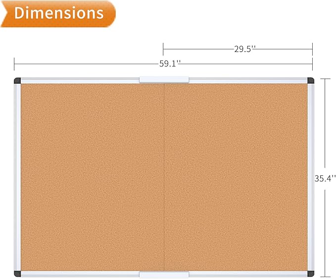 VIZ-PRO 60" x 36" Large Cork Bulletin Board, Foldable & Wall-Mounted Notice Pin Board with Silver Aluminum Frame, for School Home Office - 5' x 3' Corkboard