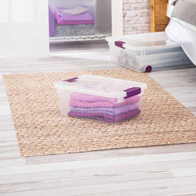 STERILITE 15 Qt ClearView Latch Storage Box, Stackable Bin with Latching Lid, Plastic Container to Organize Shoes in Closet, Clear Base, Lid (Pack of 12)