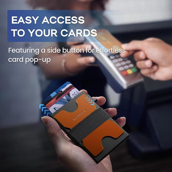 RUNBOX Slim Card Holder Wallet for Men, Minimalist RFID Blocking Wallet with Pop-Up Function, Ultra-Thin Design, Metal Business Card Cases holds 6+6 Cards, Gifts for Men, Men's Accessories