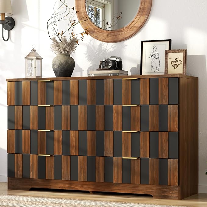 8 Drawer Dresser for Bedroom, Modern Double Dresser, 48" Wide Chest of Drawers with Anti-Tipping & Metal Handles, Mid Century Wooden Storage TV Stand, Closet Dresser for Living Room, Entryway, Walnut