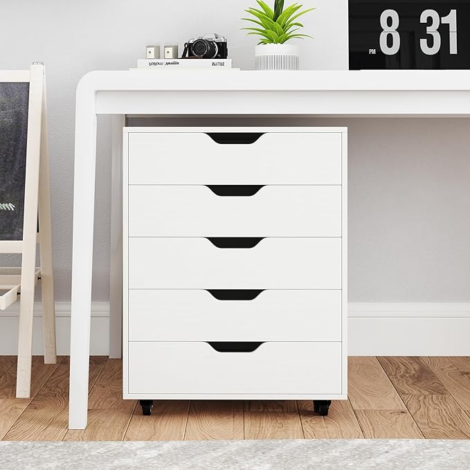 Giantex 5-Drawer Mobile Storage Cabinet with Wheels - Rolling Lateral Filing Under Desk Chest of Drawers, 19.5" x 16" x 25.5" Office Cabinet for Living Room, Study