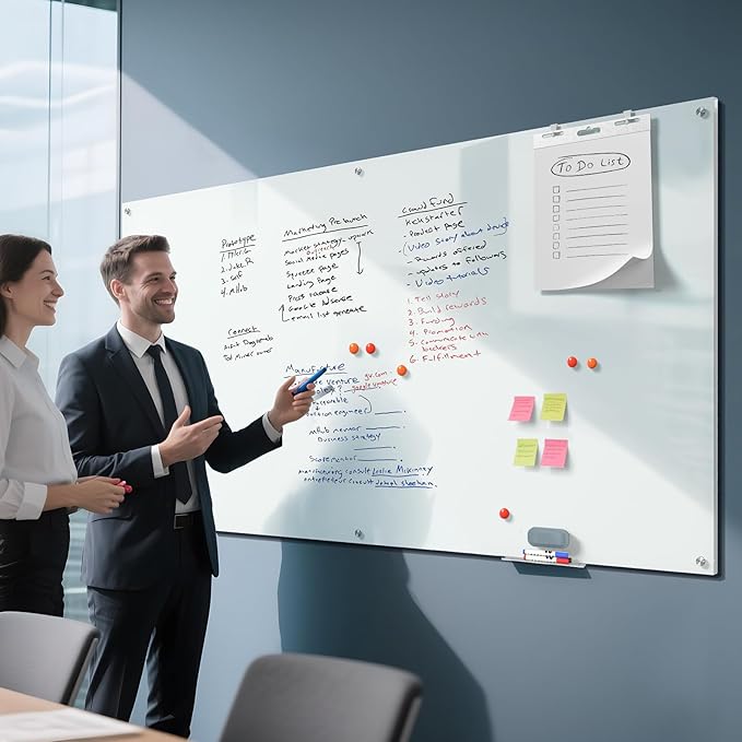 MaxGear Glass Whiteboard, Tempered Magnetic Dry Erase Board 96 x 48 Inch, Frameless Wall Mounted, Office Classroom Conference Room Home Use, Includes Markers, Eraser, Magnets & Mounting Kit