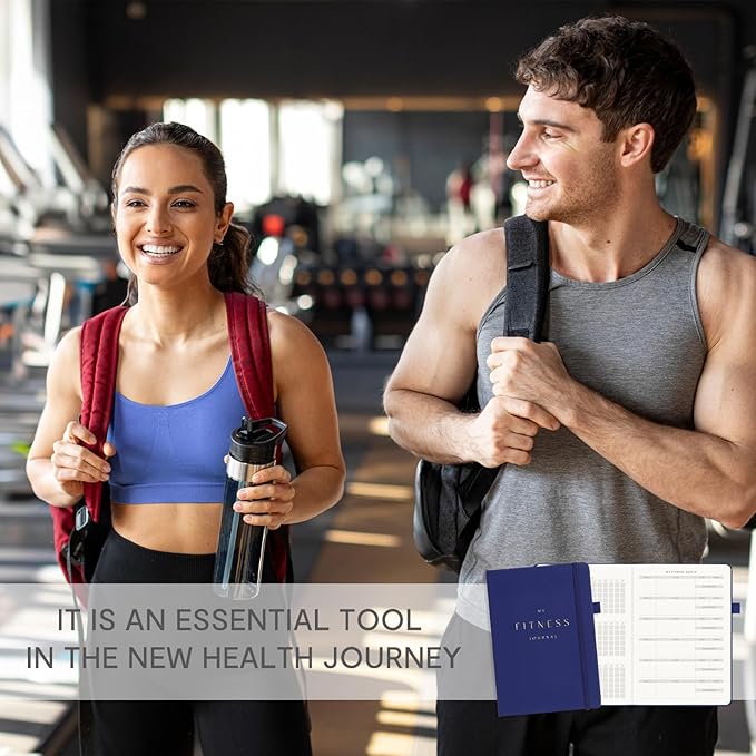 &And Per Se Fitness Workout Journal for Men & Women, Workout Log Book Planner with Daily Diet, Gym Exercise & Training Trackers - Undated, A5 Size, Leather Hardcover (Royal Blue)