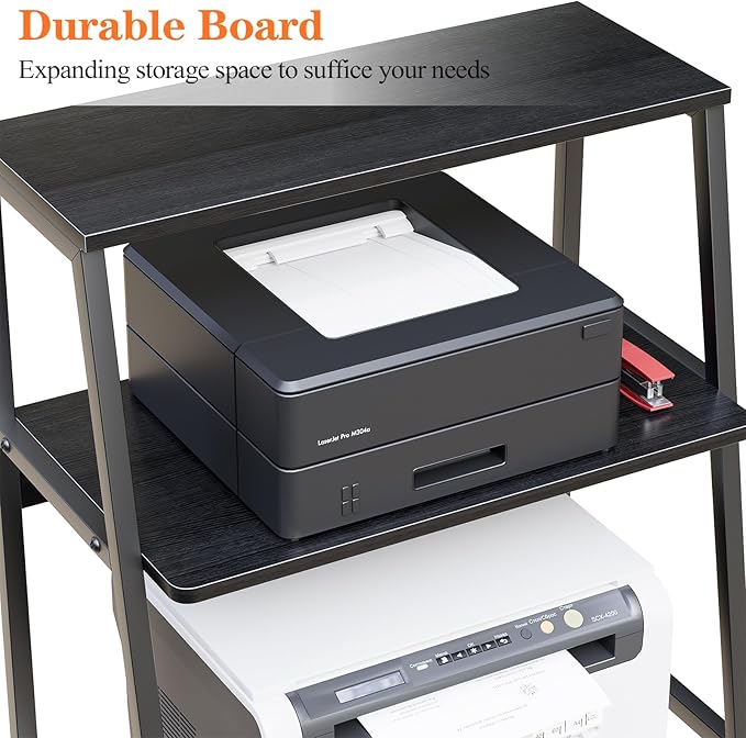 Arbuxzuy Printer Stand, Desktop Printer Shelf, 3 Tier Desk Shelf for top of Desk, Large Printer Stands Office Organization Shelves for Home Office Printer Fax Book, Black