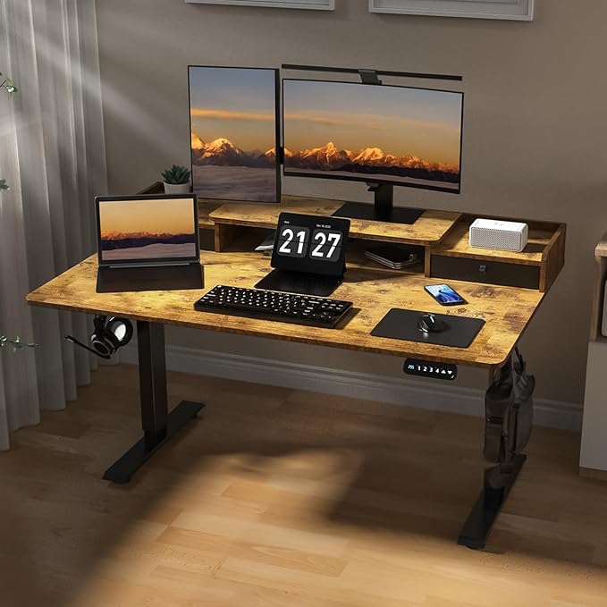 ExaDesk 55 x 30 Inch Electric Standing Desk with 2 Drawers, Adjustable Height Widened Stand Up Desk with Storage, Sit to Stand Ergonomic Workstation for Home Office, Rustic Brown