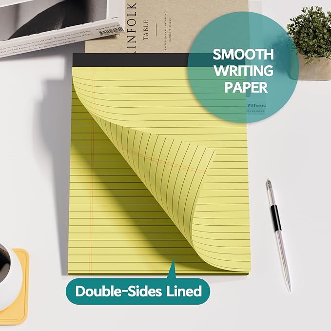MSKKSM Legal Pads 8.5 x 11, 2 Pack Yellow Note Pads 8.5 x 11 Writing Pads, Wide Ruled Legal Notepads, Lined Pads of Paper Yellow Paper Pads, 30 Sheets Per Notepad for School, Home, Office, Business