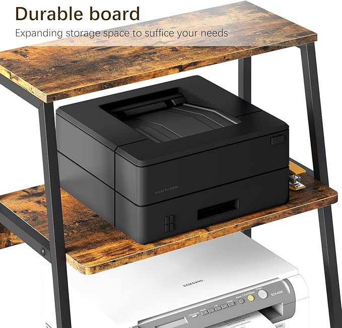 Arbuxzuy Printer Stand for Desk, Desktop Printer Shelf, 3 Tier Desk Shelf for top of Desk, Large Printer Stands Office Organization Shelves for Home Office Printer Fax Book, Rustic Brown
