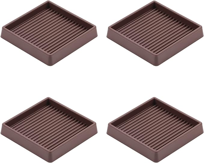 VOCOMO 3X3 Rubber Caster Cups, Non Slip Furniture Pads, Anti-Slip Furniture Gripper, Anti Skid Furnitures Feet, Anti Slide Floor Protector for Bed Couch Stoppers (Brown, 4 Pack)