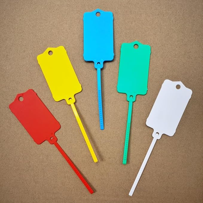 100pcs Reusable Blank Plastic Tags Ties Key Tags 1.45"*2.48" Serrated Tension Sealing Strap with Large Label Plastic Tie Mark Label Waterproof Hang Sign Write on Tag (5 Colors Mixed, 100pcs)