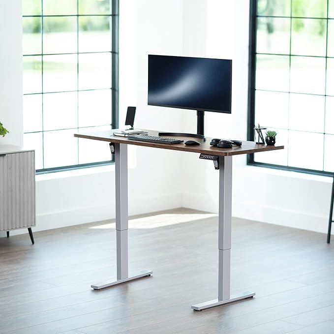 VIVO Electric 60 x 24 in Rustic Standing Desk, Memory Height Adjustment, 1B Series, Holds 220 lbs, One-Piece Vintage Brown Top, Gray Frame, DESK-KIT-1G6N